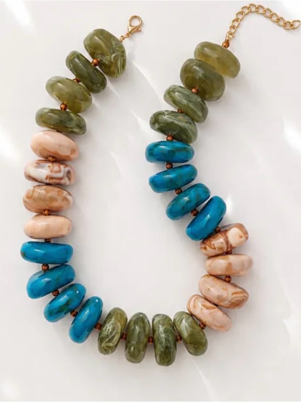 Chunky Green, Turquoise & Blush Pink Beaded Statement Necklace